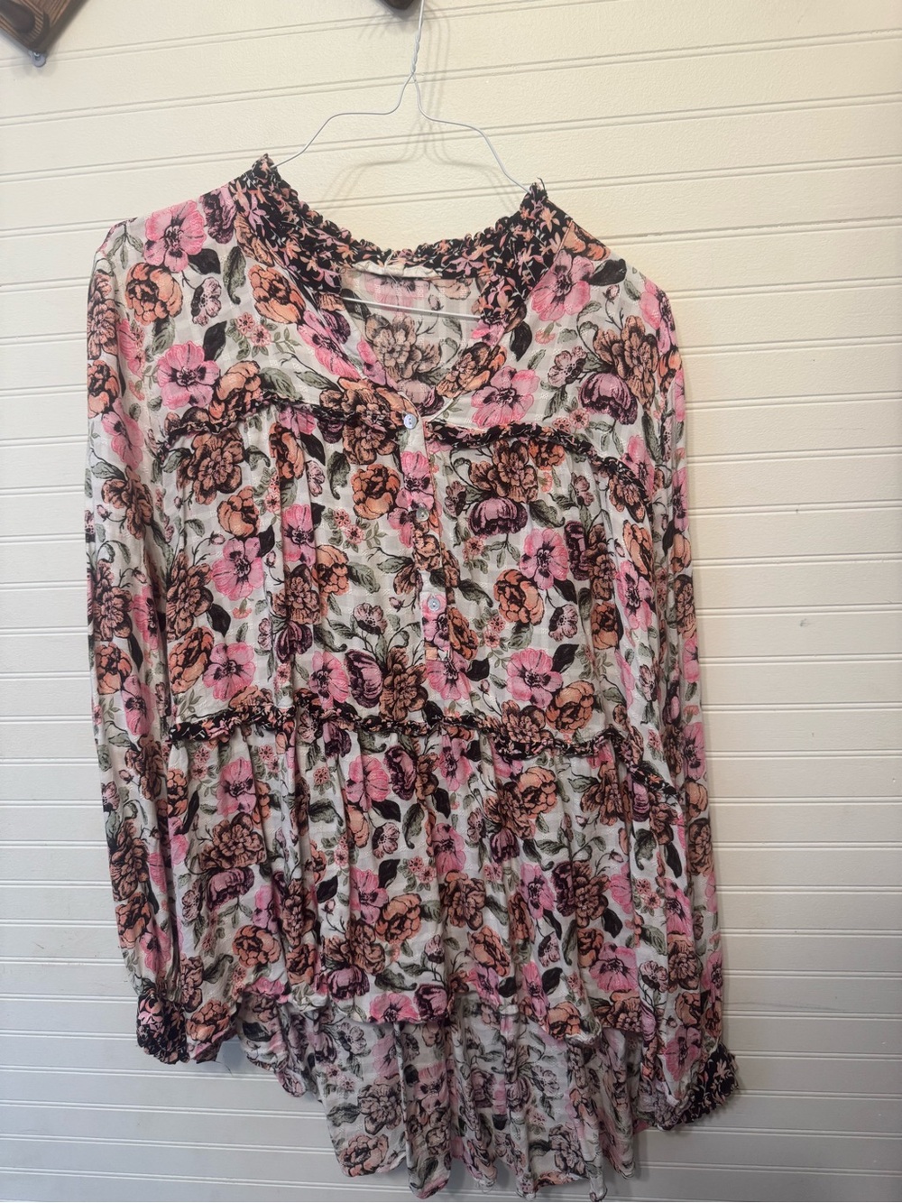 Jane and Delancey Floral Tiered Tunic in Pink, Peach and Cream